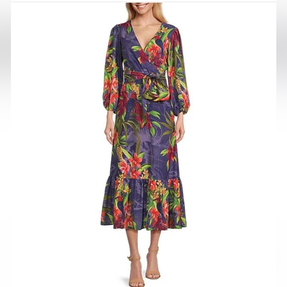 NWT TOMMY BAHAMA Villa Views Long Sleeve Floral Maxi Dress - Picture 6 of 8